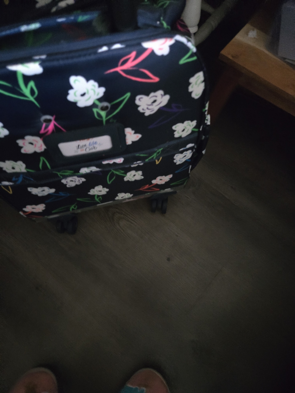 Floral Print Rolling Backpack - Black Multicolor LIKE NEW - Picture 3 of 6
